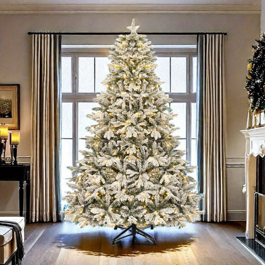 6 FT Pre-Lit Snow Flocked Christmas Tree | 1225 Mixed Branch Tips & 260 Color-Changeable Lights