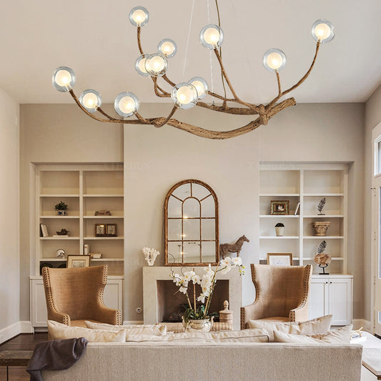 12-Light Wood Branch Chandelier