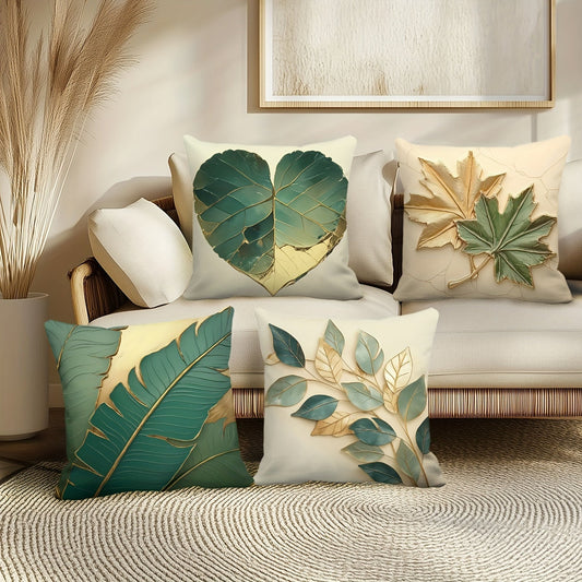 4-Piece Modern Leaf Pattern Pillowcases | Zipper Cushion Covers for Sofa & Bedroom Decor