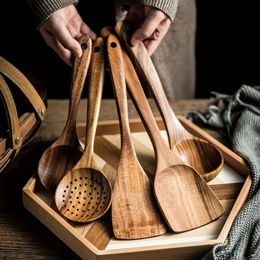 5-Piece Premium Wooden Kitchen Utensils Set 