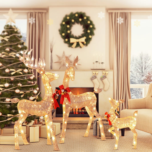 3-Piece Pre-Lit Christmas Deer Family Set | Indoor & Outdoor Holiday Decoration