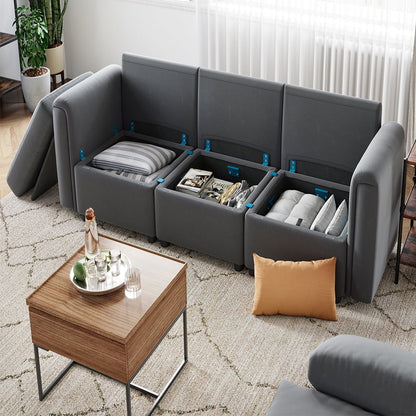 Sectional Sofa Set with Modular Design and Storage in Dark Gray Color