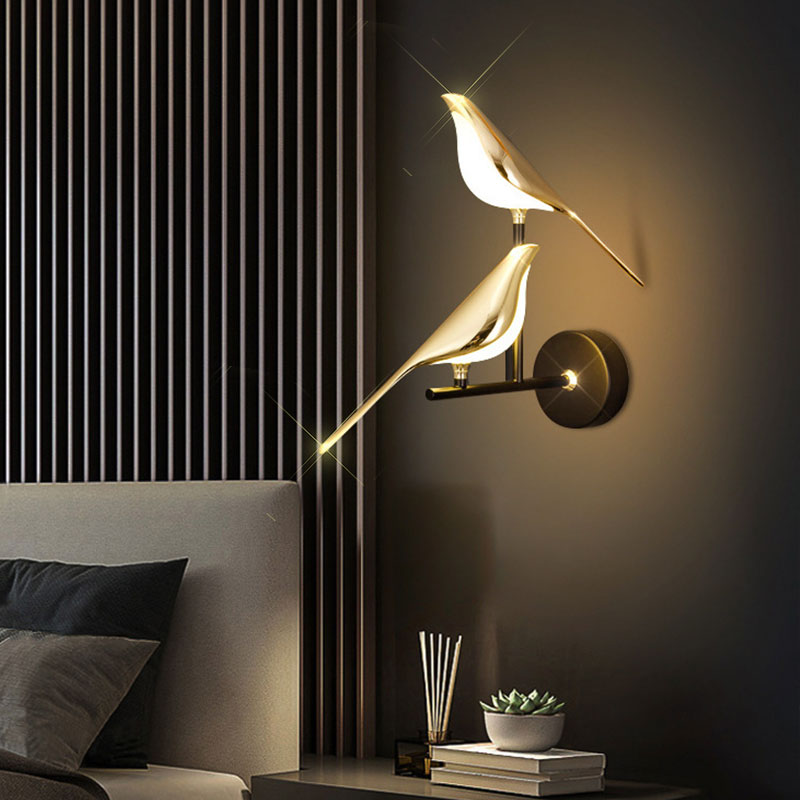 The West Decor Golden Bird Iron Led Wall Sconce for Bedroom Bedside Lighting