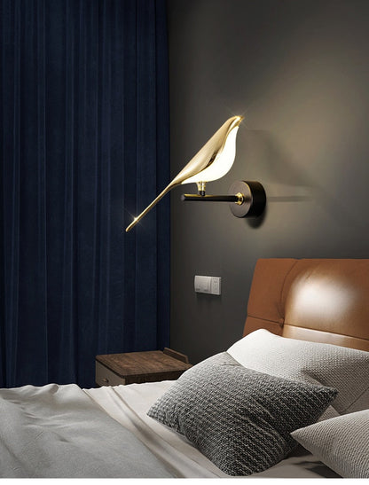The West Decor Golden Bird Iron Led Wall Sconce for Bedroom Bedside Lighting