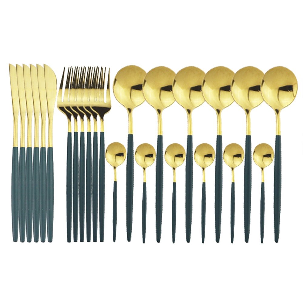 24pcs Western Cutlery Set-Gold & Green