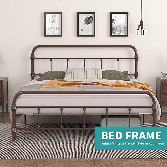 Classic Reinforced Metal Bed Frame - Antique Brown