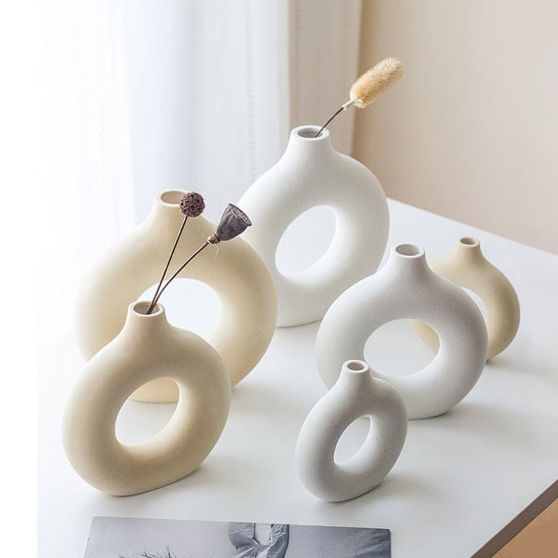 Hollow Donut Ceramic Vases For Home Decor