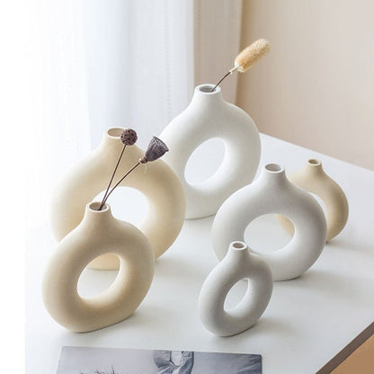 Hollow Donut Ceramic Vases For Home Decor