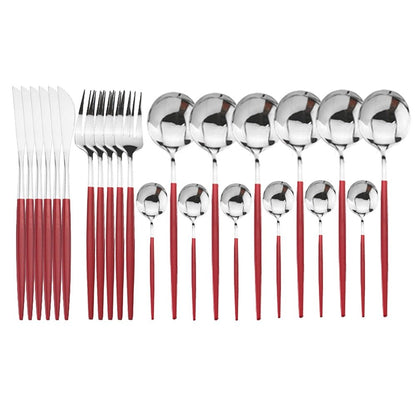 24pcs Western Cutlery Set- Silver & Red