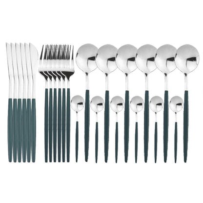 24pcs Western Cutlery Set-Silver & Green