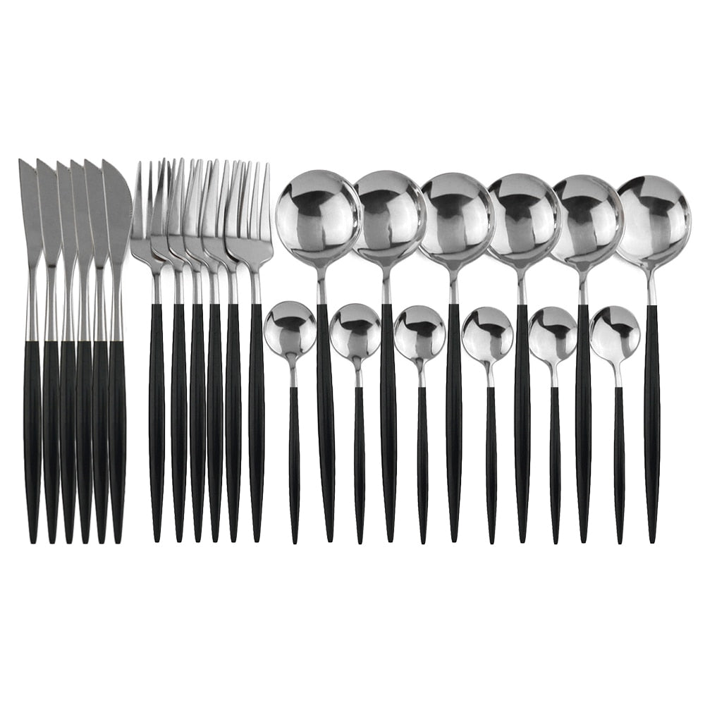 24pcs Western Cutlery Set-Black-Silver