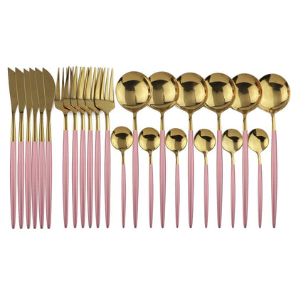 24pcs Western Cutlery Set-Pink & Gold