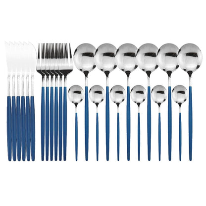 24pcs Western Cutlery Set-Blue & Silver