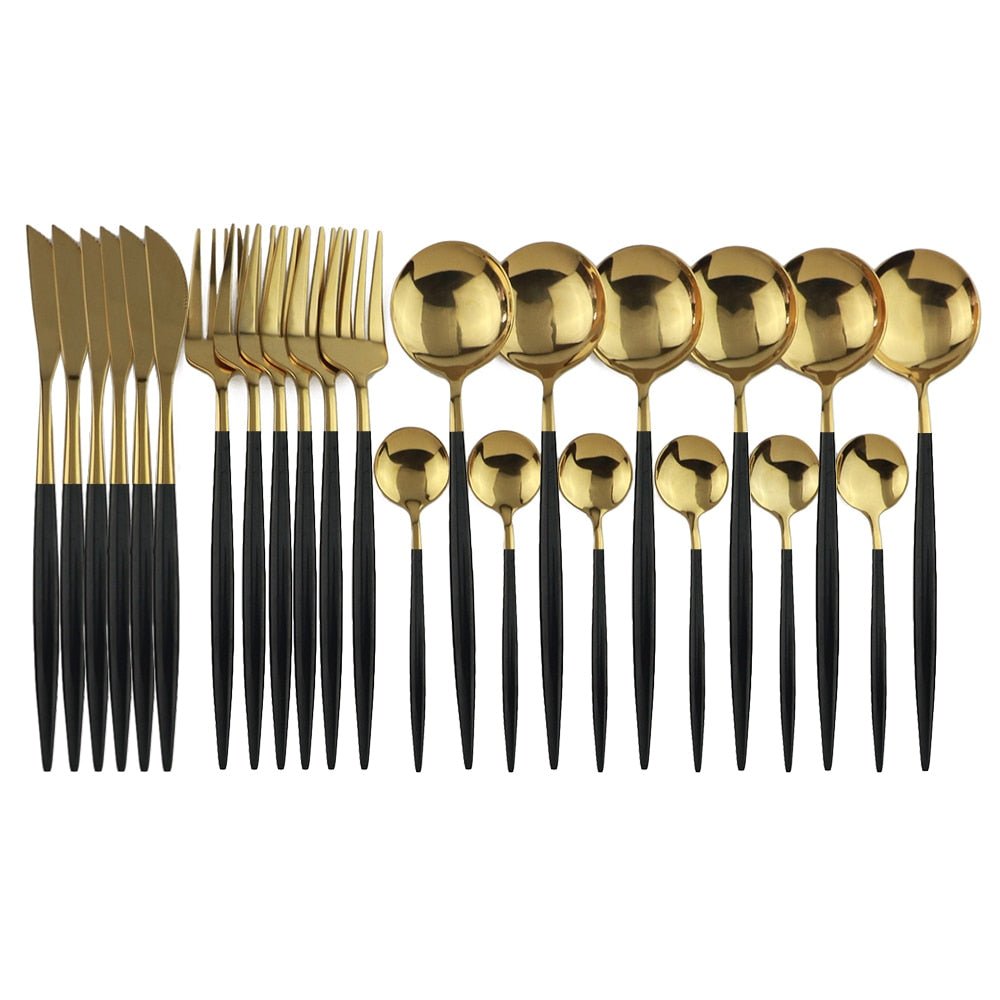 24pcs Western Cutlery Set-Black-Gold