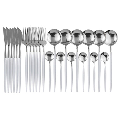 24pcs Western Cutlery Set-White & Silver