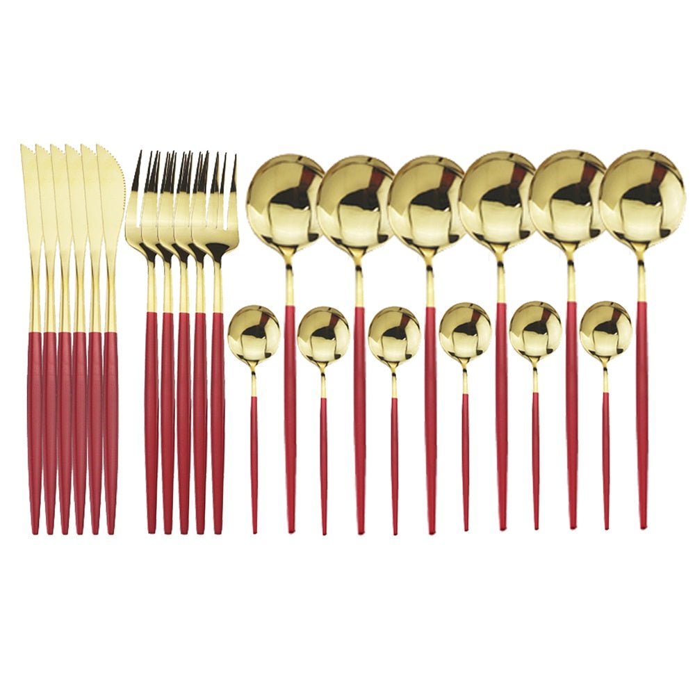 24pcs Western Cutlery Set-Red & Gold