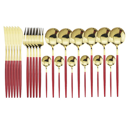 24pcs Western Cutlery Set-Red & Gold
