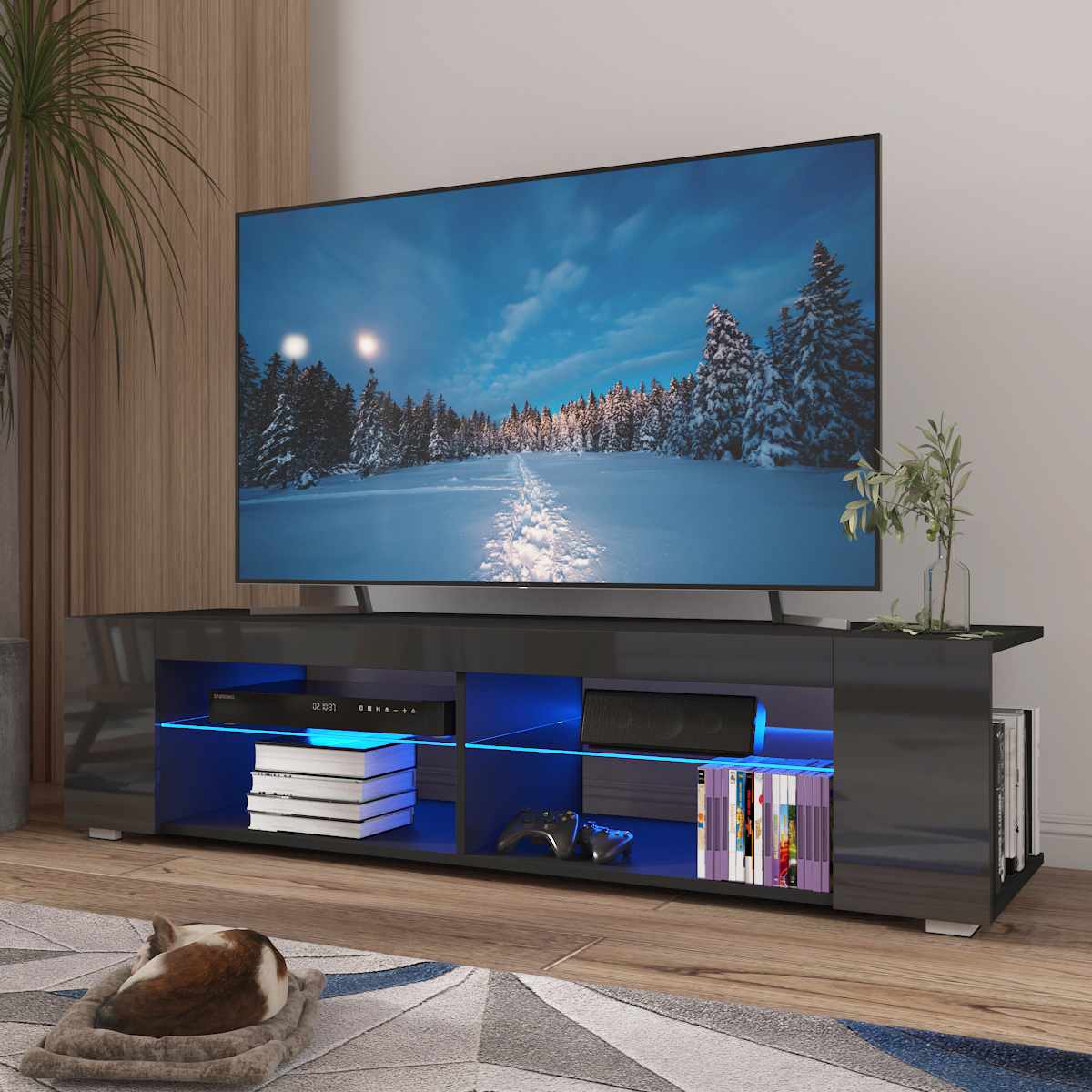 Black Console Cabinet TV Stand