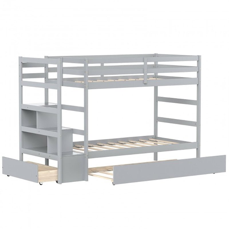Twin Over Twin Bunk Bed In Grey Color