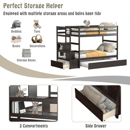 Twin Over Twin Bunk Bed With Storage Drawers