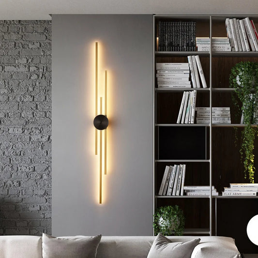 The West Decor Modern Long Three Strips Wall Sconce | Modern LED Gold Black Lighting for Living Room Bedroom