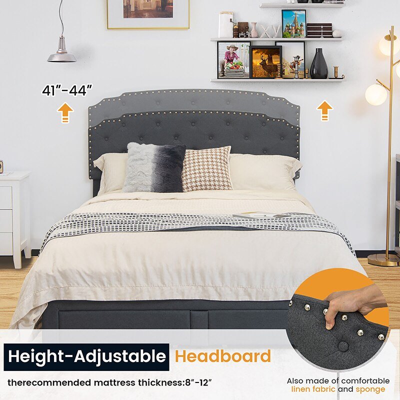 Elegant Platform Bed With Adjustable Headboard 