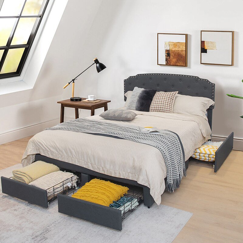 Elegant Platform Bed With 4 Drawers