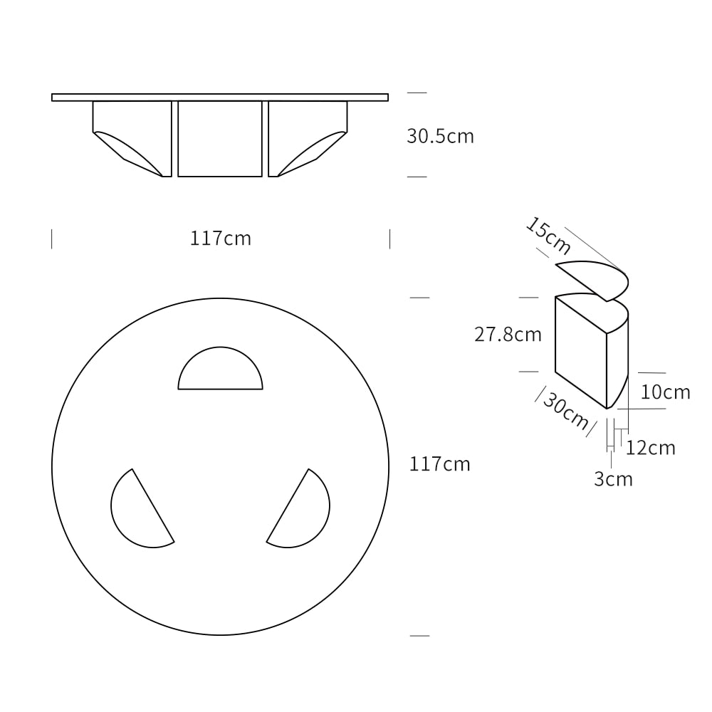 Glass Wedge Round Coffee Table Dimensions