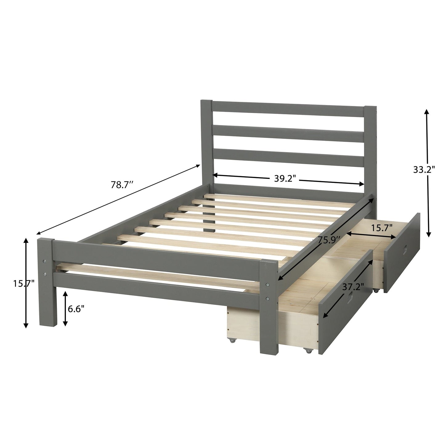Wooden Bed With Two Drawers size