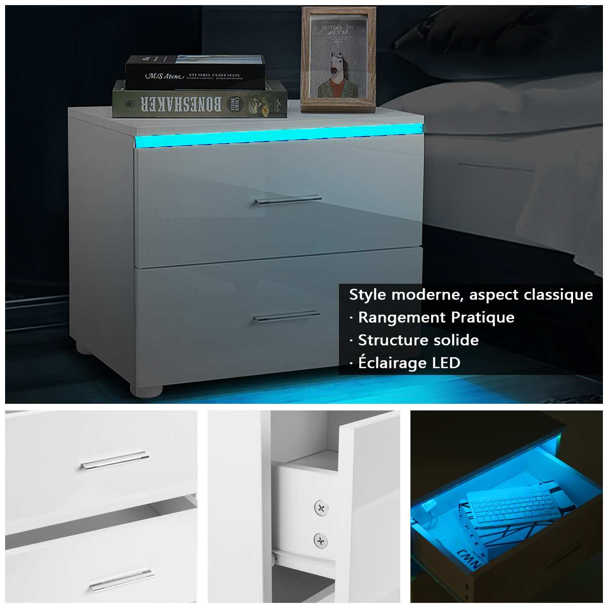 High Gloss LED Nightstand's Features