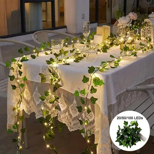 The West Decor Green Leaf Fake Plants String Light | 1Pc 20 LEDs for Indoor Outdoor
