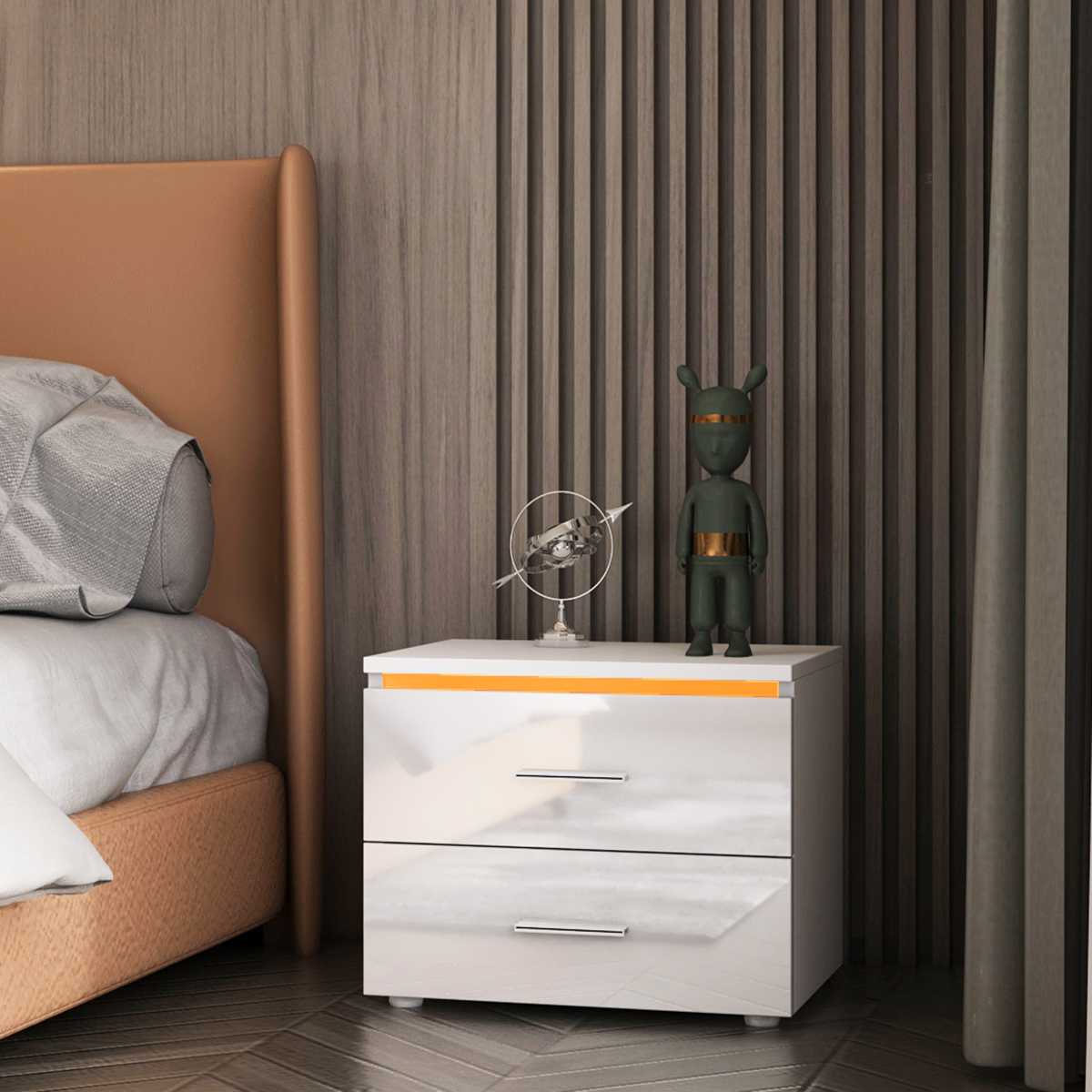 High Gloss LED Nightstand And Bedside Organizer