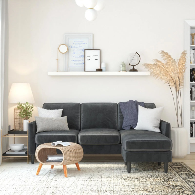 Black Linen Reversible Sofa Sectional