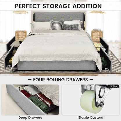 Storage Of Bed Frame With 4 Storage Drawers