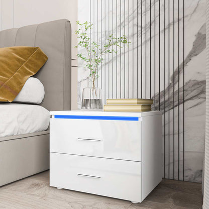 White Color High Gloss LED Nightstand