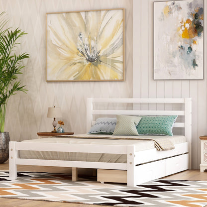Wooden Bed With Two Drawers In White Color
