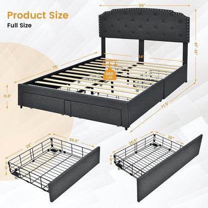 Full Size Elegant Platform Bed With Drawers