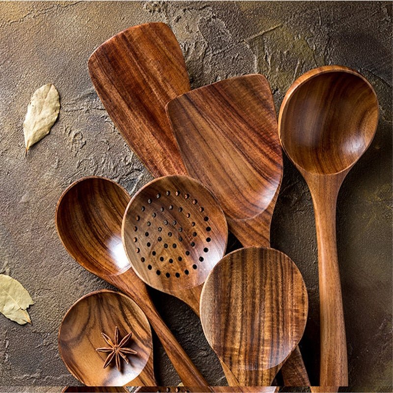 7Pcs Teak Wood Tableware Tools