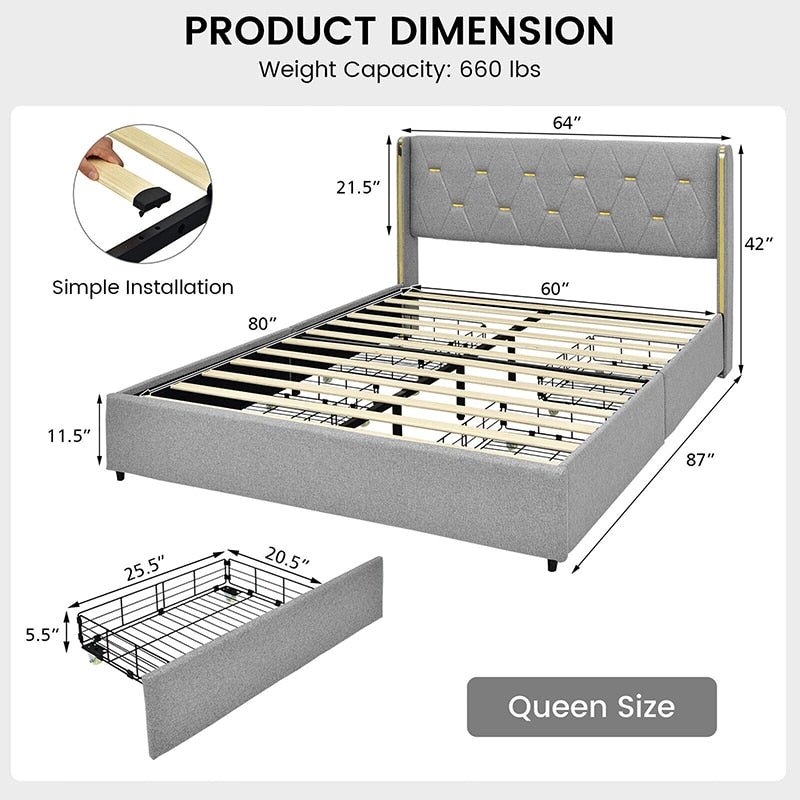 Dimensions Of Bed Frame With 4 Storage Drawers