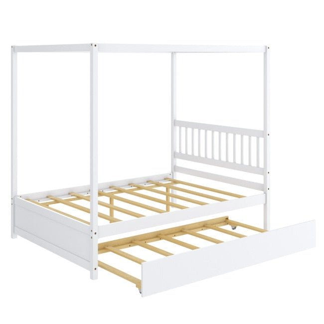 Luxurious Canopy Bed with Trundle In White Color