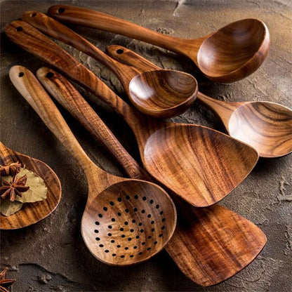 7Pcs Natural Wood Tableware Tools