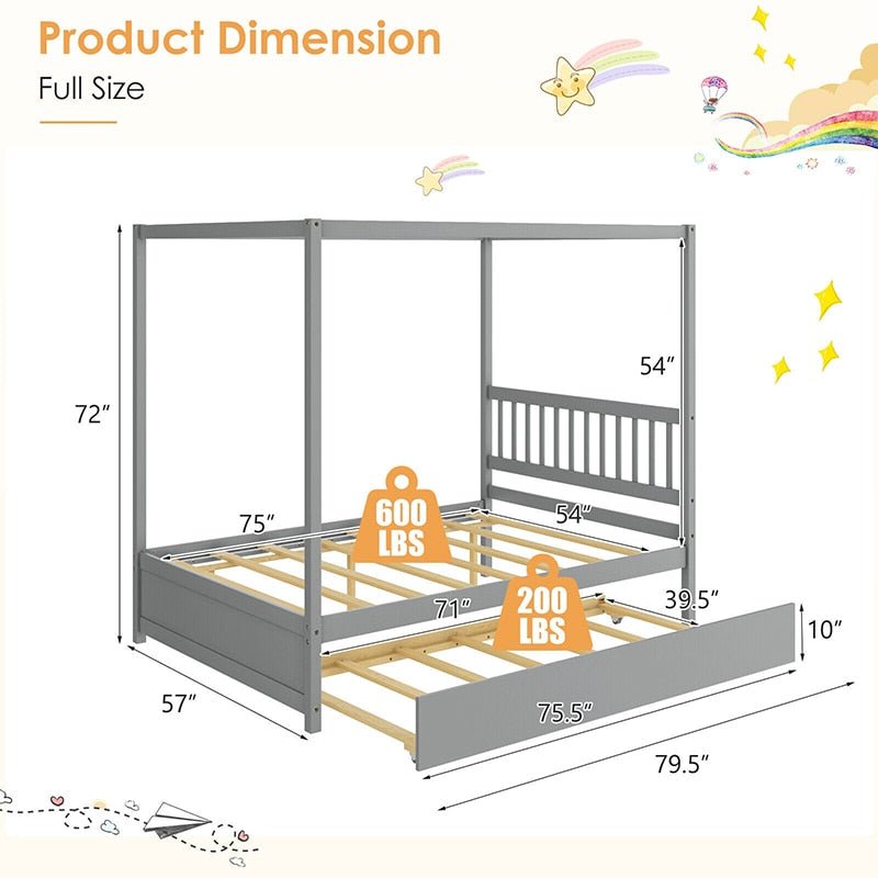 Dimensions Of Luxurious Canopy Bed with Trundle