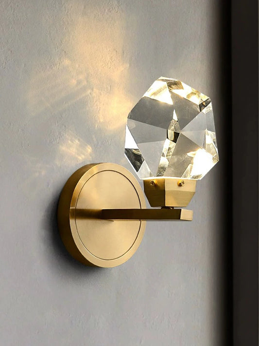 The West Decor Diamond Crystal Wall Sconce | Modern LED Gold Base Light Fixture
