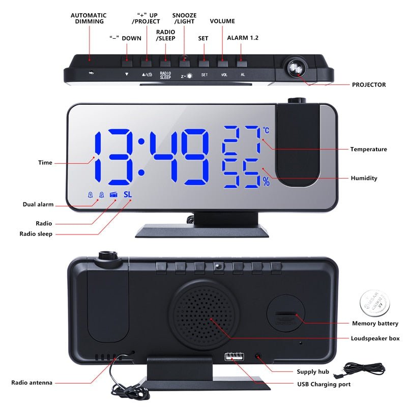 Projector Alarm Clock Features