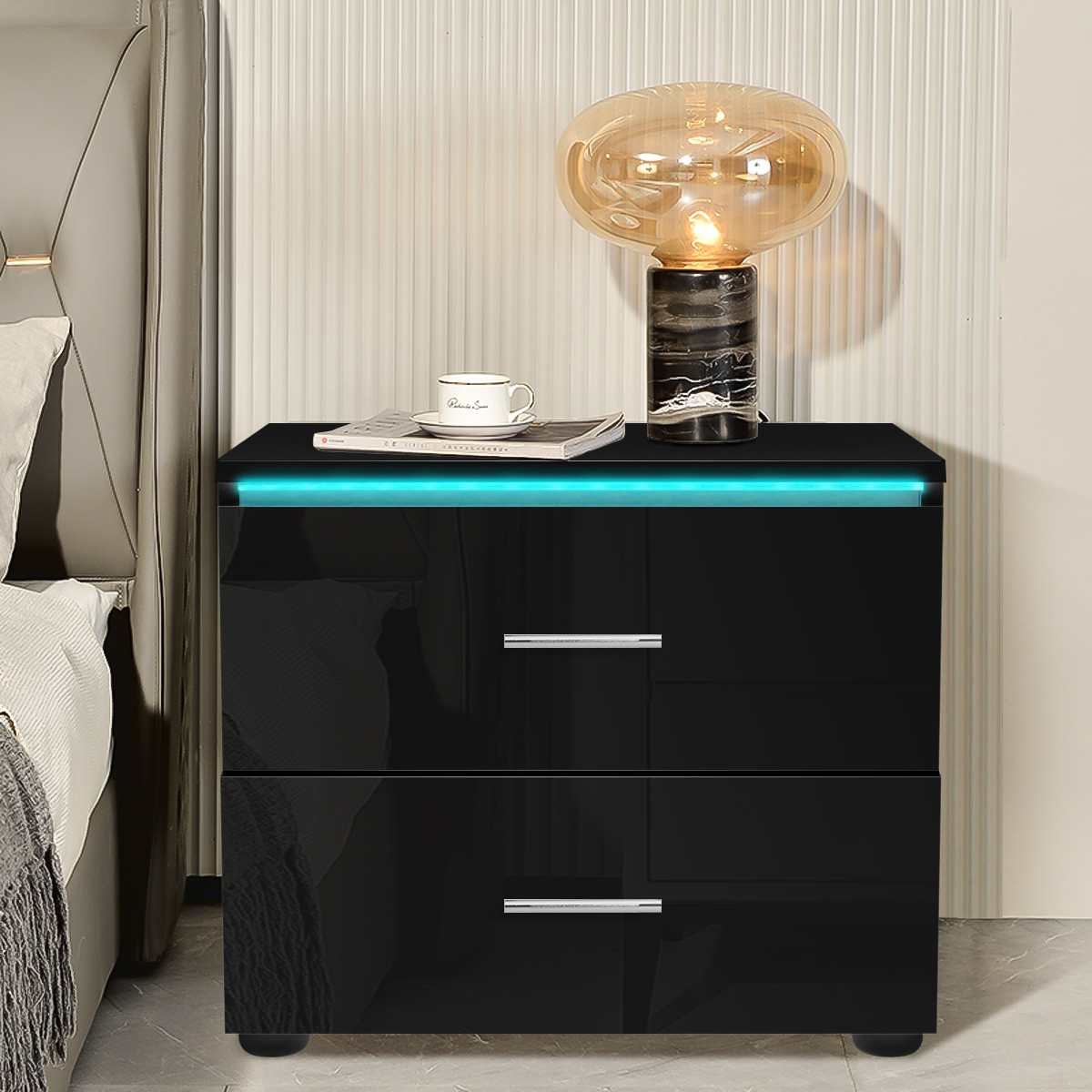 Black Color High Gloss LED Nightstand