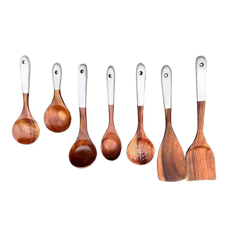 7Pcs Natural Wood Tableware Tools & Utensils