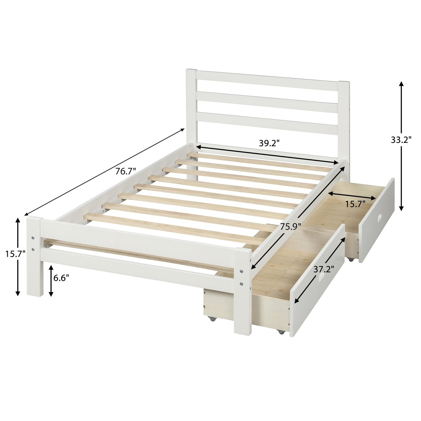 Wooden Bed With Two Drawers size