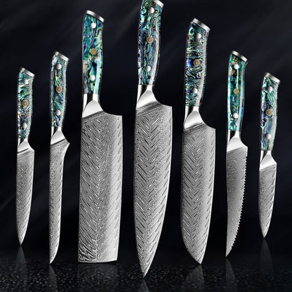 7 PCS Damascus Chef Knife Set