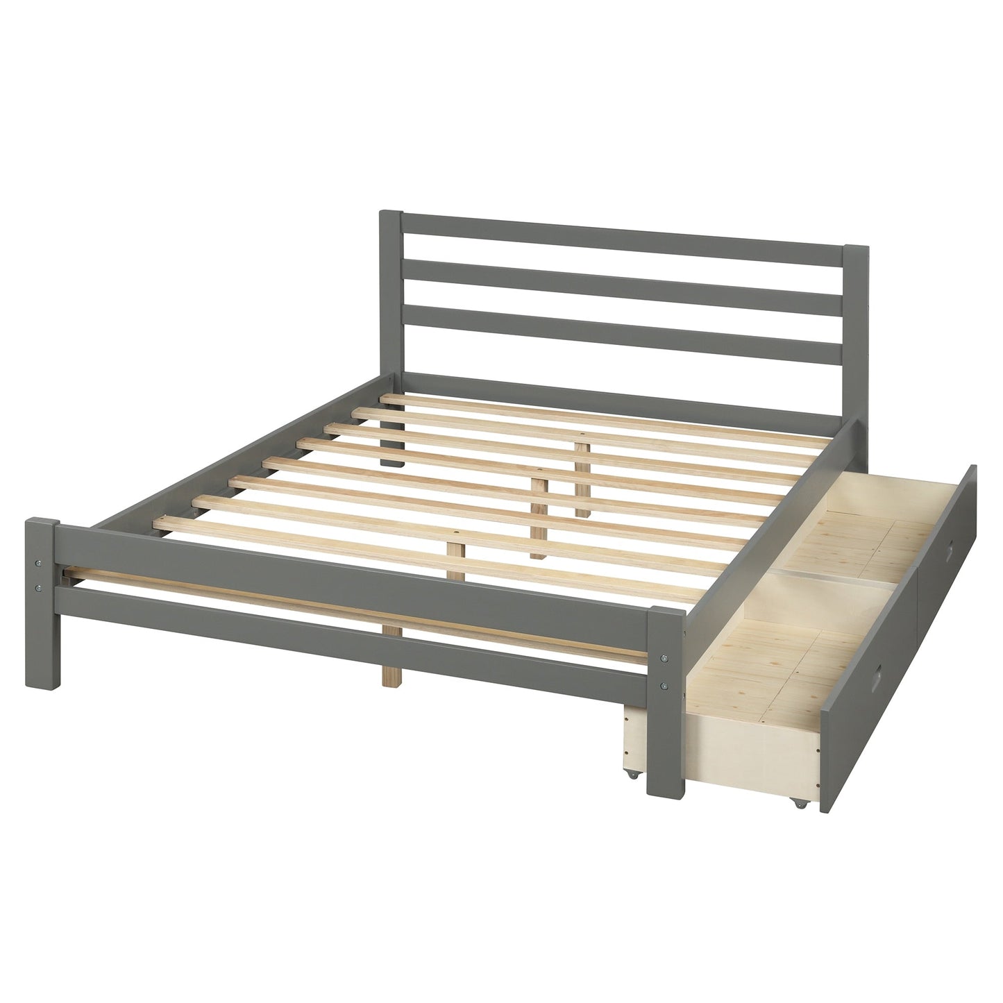 Wooden Bed Frame With Two Drawers 