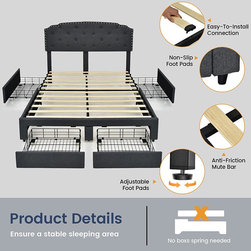 Details Of Elegant Platform Bed With Drawers